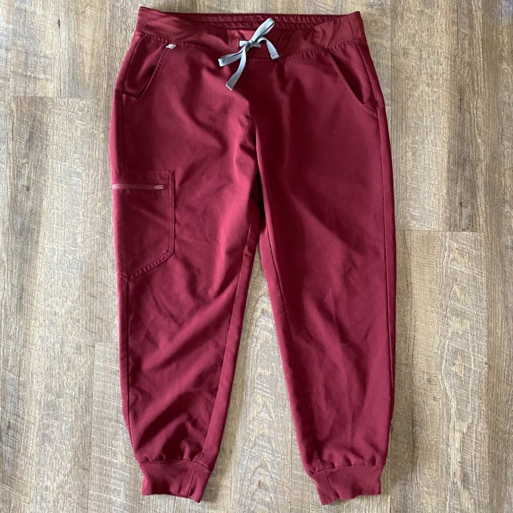 Figs Burgundy High Waisted Zamora Jogger Scrub Pants Large Petite